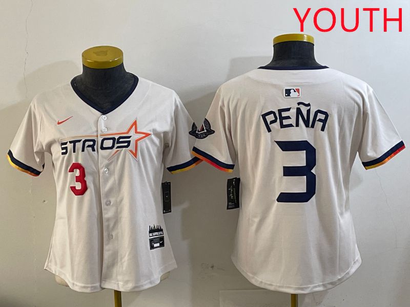 Youth Houston Astros #3 Pena Cream Three generations Joint Name 2025 Nike MLB Jersey style 13